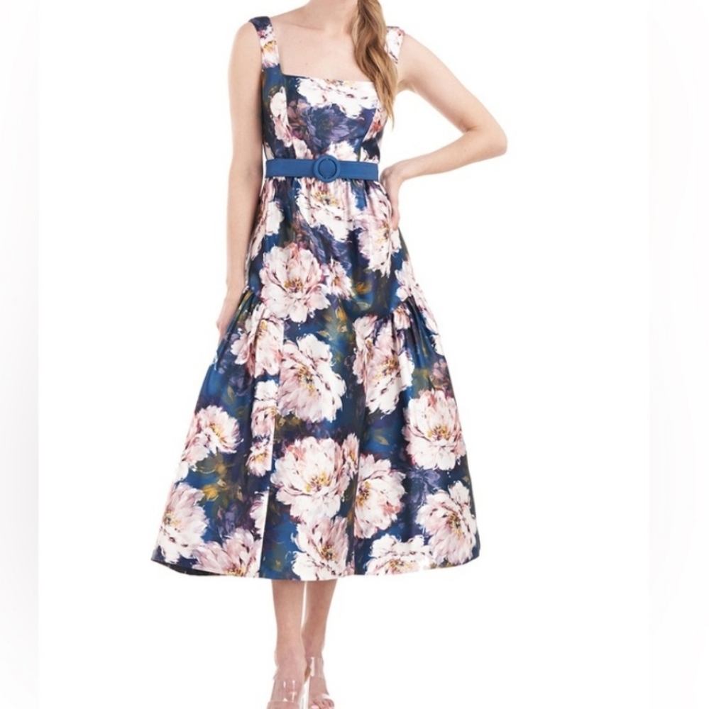 Copy Kay Unger flared Lydia Floral Midi Dress Size 6 NWT